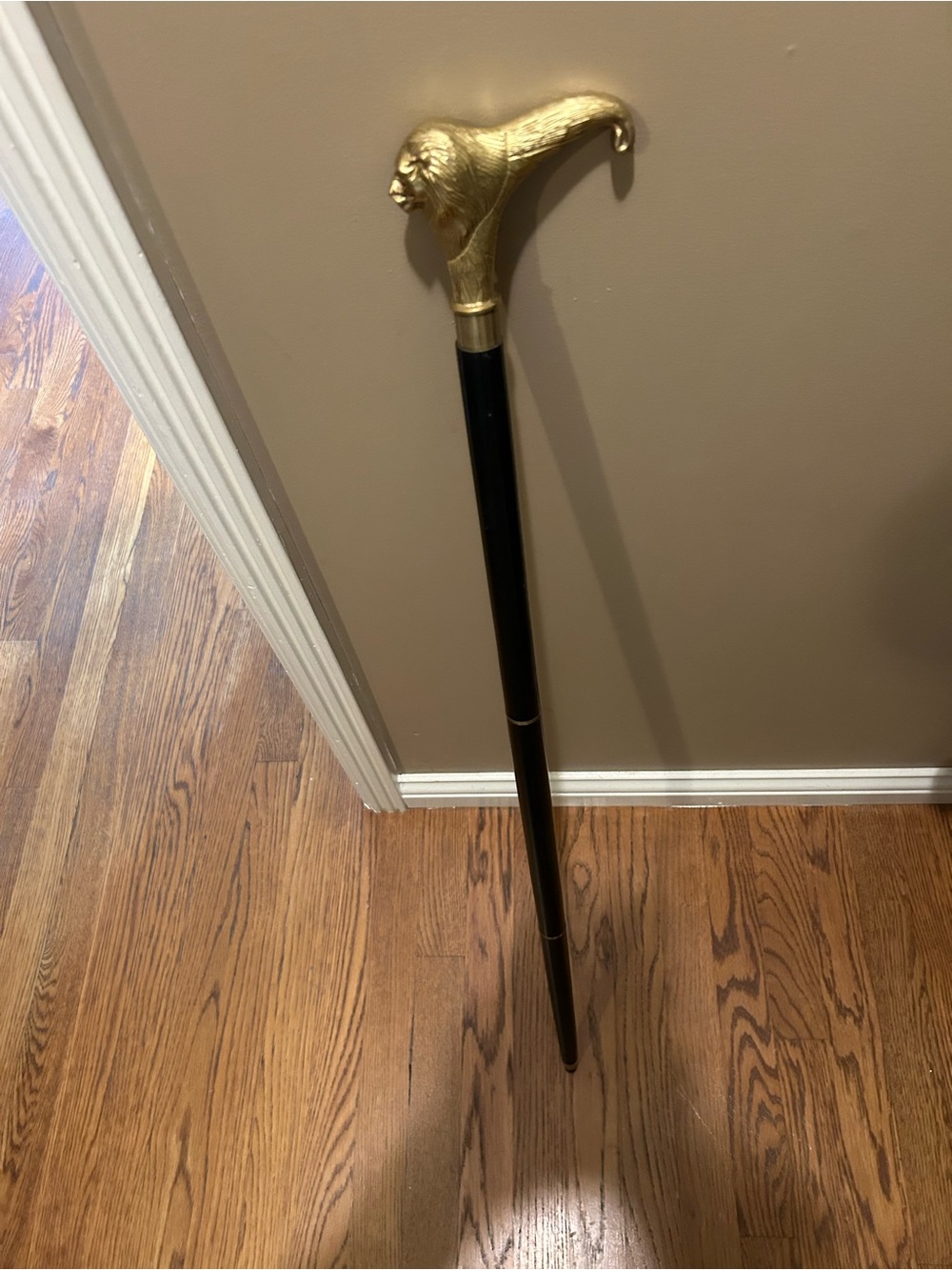 Lion-Head Handle Walking Cane in Black and Gold